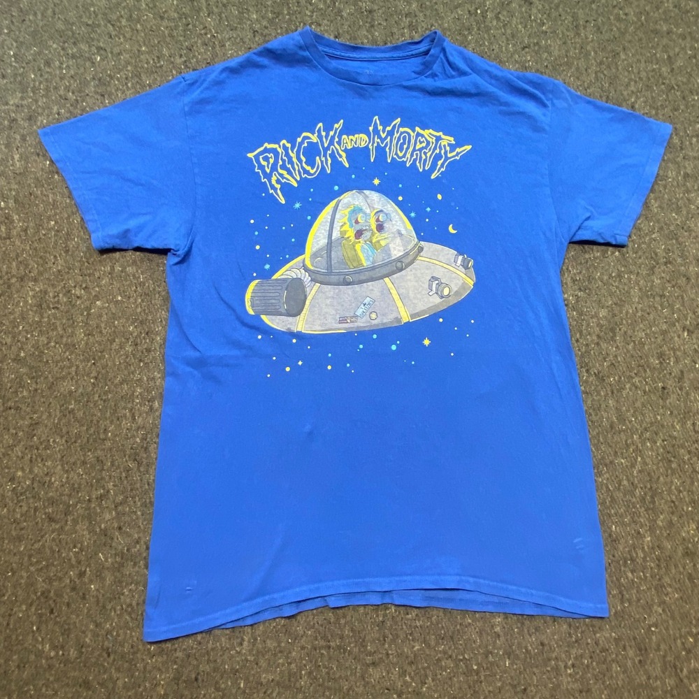 Rick and Morty TShirt Sz L Mens Blue Skater Space Cruiser Graphic Tee 5750
